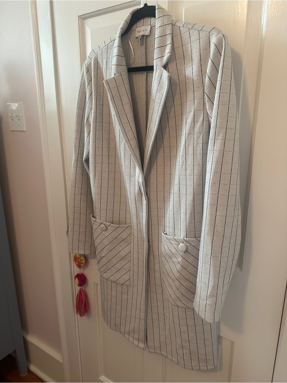 Anthropologie Cream Pinstripe Longline Haryn Blazer - Picture 11 of 11